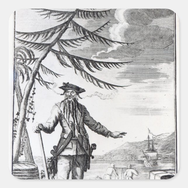 Pegatina Cuadrada Captain Teach, comúnmente llamado Blackbeard (Anverso)