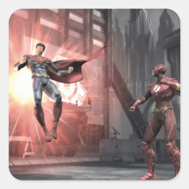 Pegatina Cuadrada Captura de pantalla: Superman vs Flash (Anverso)
