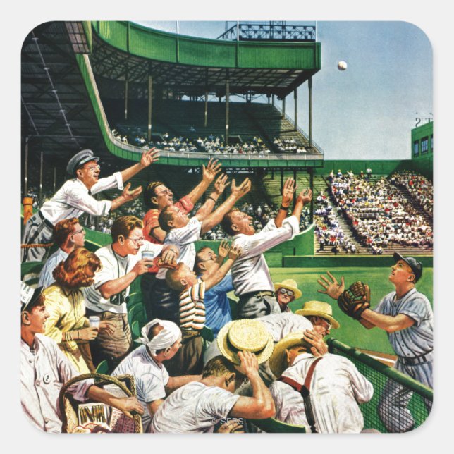 Pegatina Cuadrada Capturando bolas de carreras caseras (Anverso)