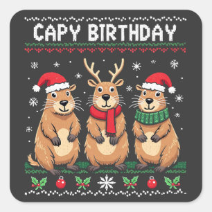 Pegatina Cuadrada Capy Birthday Navidades feos suéter Capybara