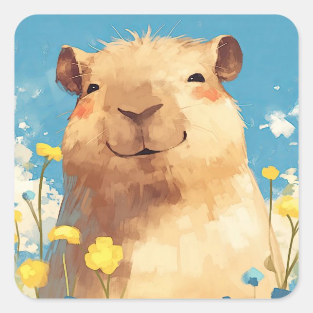 Pegatina Cuadrada Capybara Bliss (Anverso)
