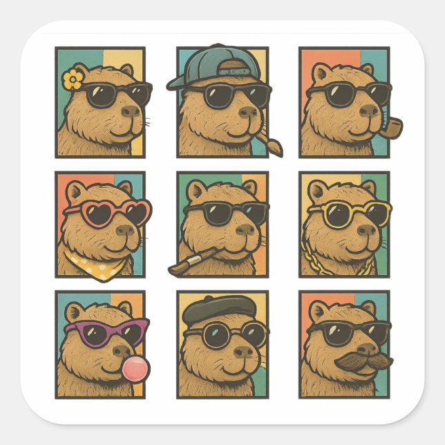 Pegatina Cuadrada Capybara Calm Crew (Anverso)