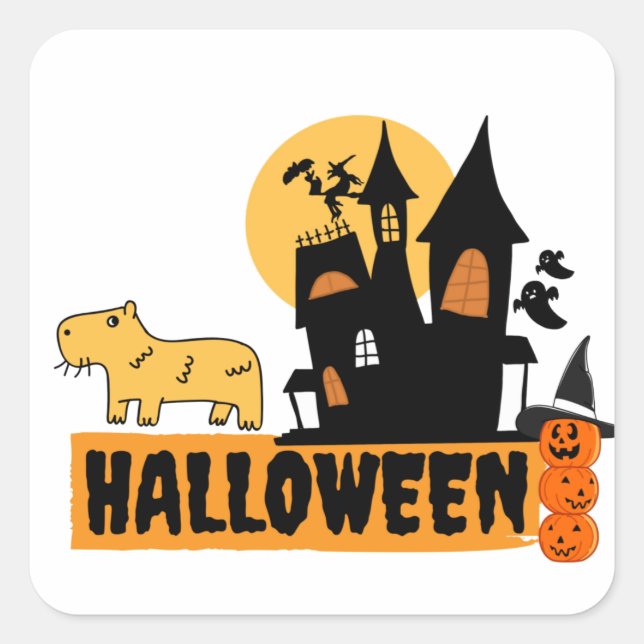 Pegatina Cuadrada Capybara de Halloween (Anverso)