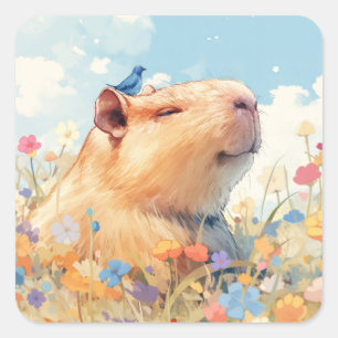 Pegatina Cuadrada Capybara Felicidad