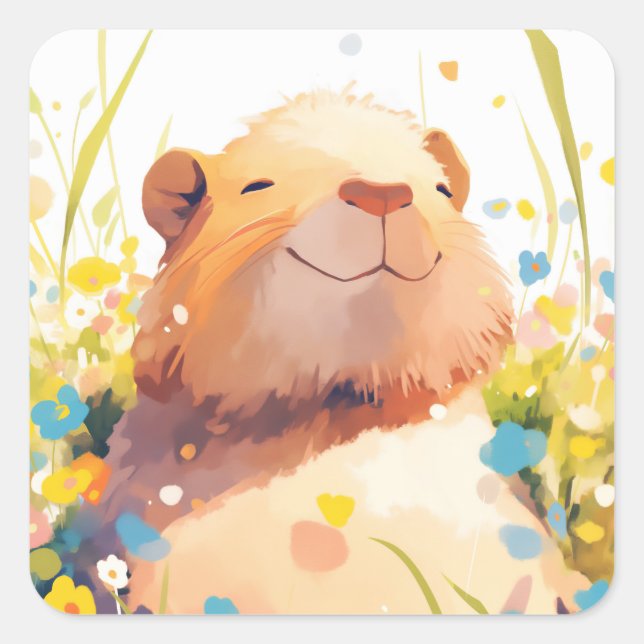 Pegatina Cuadrada Capybara Grassy Naptime (Anverso)