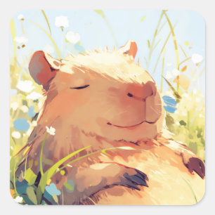 Pegatina Cuadrada Capybara Lazy Days