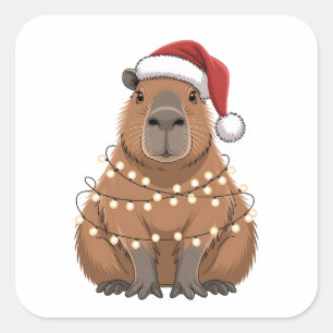 Pegatina Cuadrada Capybara Navidad Coincidencia Funny Santa
