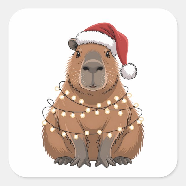 Pegatina Cuadrada Capybara Navidad Coincidencia Funny Santa (Anverso)