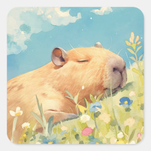 Pegatina Cuadrada Capybara Power Nap