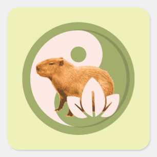 Pegatina Cuadrada Capybara Zen Yin Yang Naturaleza Pacífica