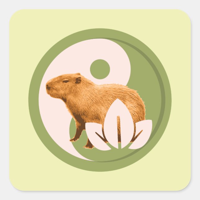 Pegatina Cuadrada Capybara Zen Yin Yang Naturaleza Pacífica (Anverso)