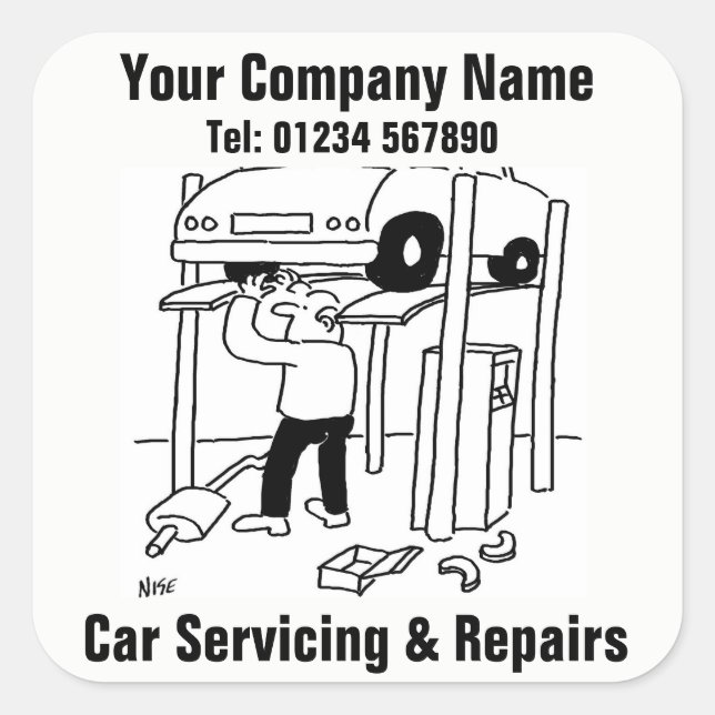 Pegatina Cuadrada Car Servicing & Repairs Dibujo Animado (Anverso)