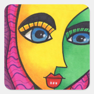 Pegatina Cuadrada Cara Chica de abstracto colorido