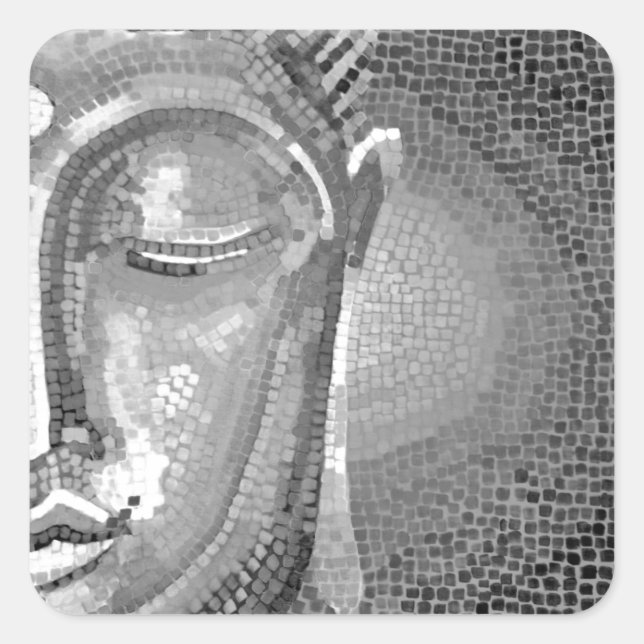 Pegatina Cuadrada Cara de Buda Negra y Blanca (Anverso)