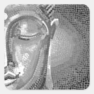 Pegatina Cuadrada Cara de Buda Negra y Blanca