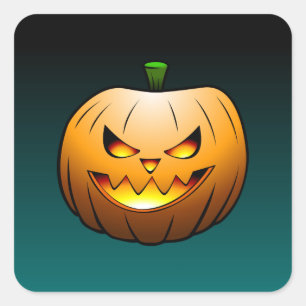 Pegatina Cuadrada Cara de calabaza de Halloween