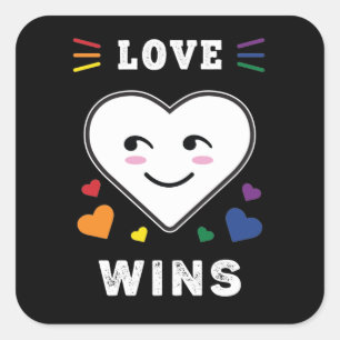 Pegatina Cuadrada Cara de Corazón el Amor Gana Orgullo Gay LGBTQ