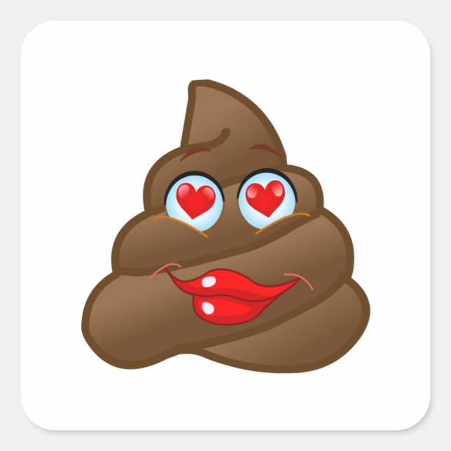 Pegatina Cuadrada ¡Cara De Emoji De Caca De Amor! (Anverso)