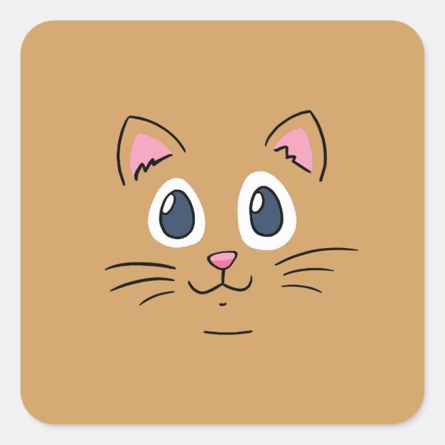 Pegatina Cuadrada Cara de Gatito Adorable (Anverso)