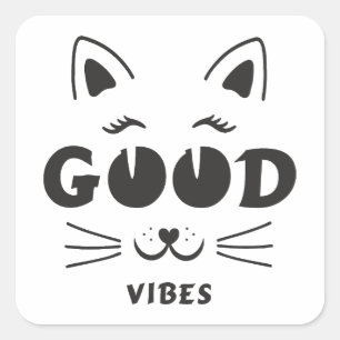 Pegatina Cuadrada Cara de gato de buenas vibras moderna - Tipo felin