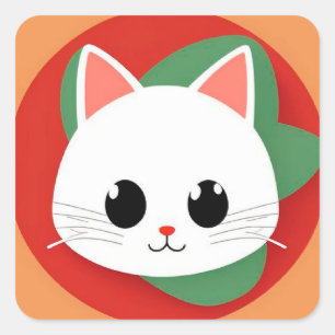 Pegatina Cuadrada Cara de gato de dibujos animados lindos con diseño