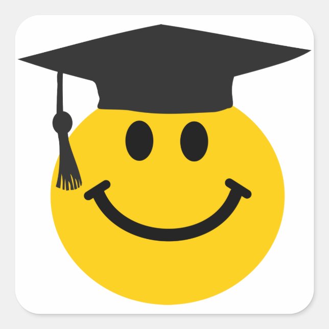 Pegatina Cuadrada Cara de graduado con gorra de graduación (Anverso)