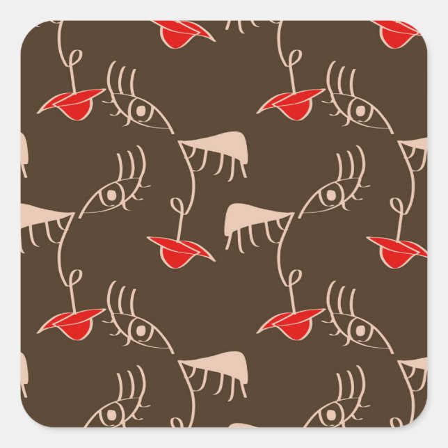 Pegatina Cuadrada Cara de mujer de una línea: patrón abstracto. (Anverso)