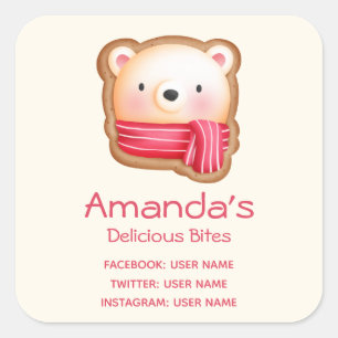 Pegatina Cuadrada Cara de oso lindo en un negocio de bufanda roja