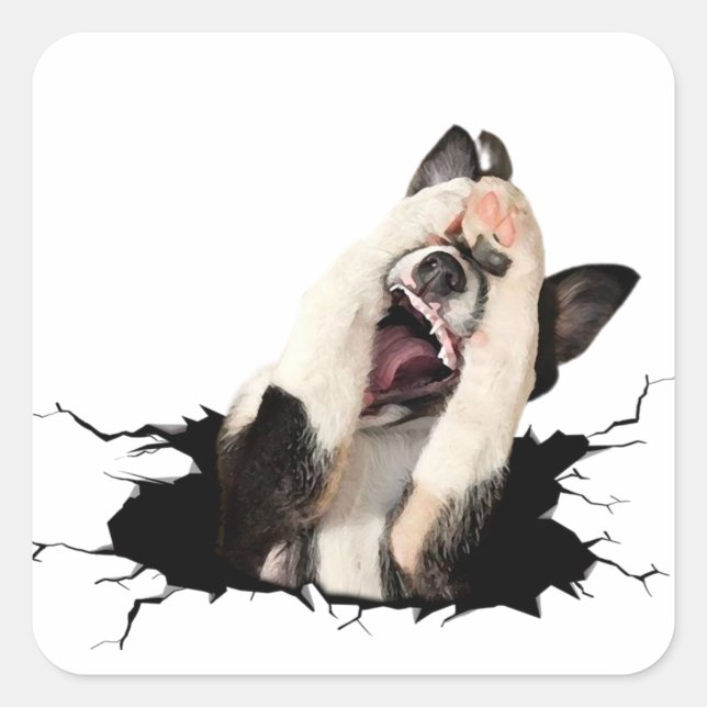 Pegatina Cuadrada Cara de perro Fanny (Anverso)