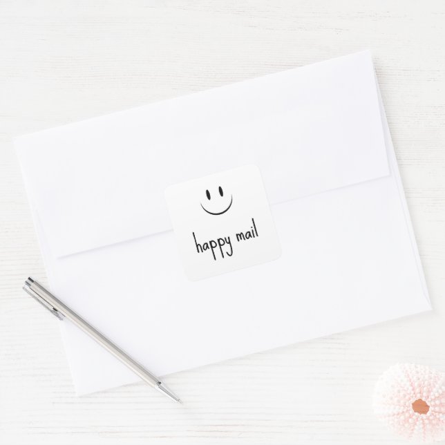 Pegatina Cuadrada Cara de sonrisa de correo feliz (Sobre)