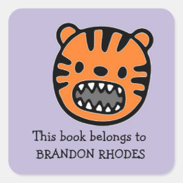 Pegatina Cuadrada Cara de tigre marrón y morado