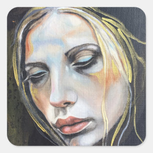 Pegatina Cuadrada Cara de tristeza, jóvenes pegatinas de arte