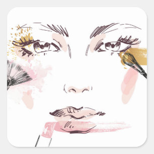 Pegatina Cuadrada Cara del maquillaje de la acuarela