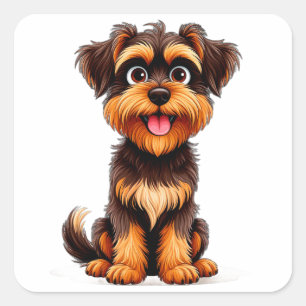 Pegatina Cuadrada Cara divertida de perro Griffon belga Cartoon Cach
