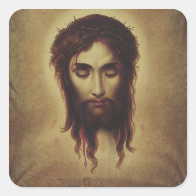 Pegatina Cuadrada Cara sagrada de Jesucristo (Anverso)
