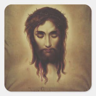 Pegatina Cuadrada Cara sagrada de Jesucristo