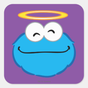 Pegatina Cuadrada Cara sonriente con halo y galleta