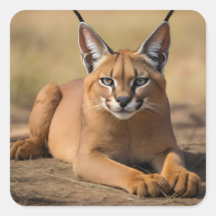 Pegatina Cuadrada Caracal sobre sabana