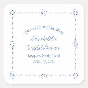 Pegatina Cuadrada Caracoles Dibujados a Mano & Campanas de Boda Desp
