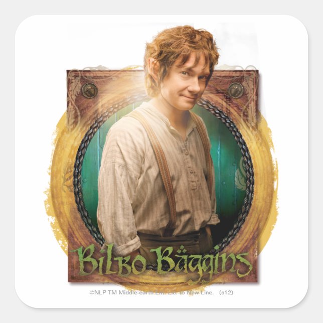 Pegatina Cuadrada Carácter BILBO BAGGINS™ con nombre (Anverso)