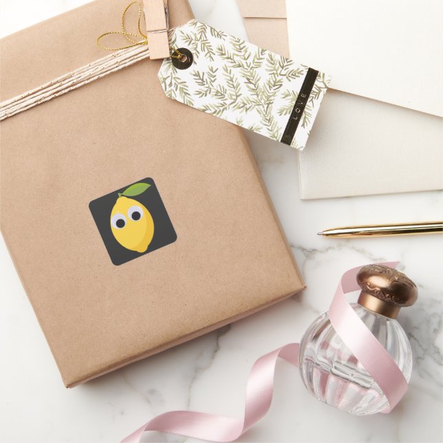 Pegatina Cuadrada Carácter limón, fruta dulce con ojos googleos (Regalar)