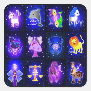 Pegatina Cuadrada Caracteres de zodiaco curado