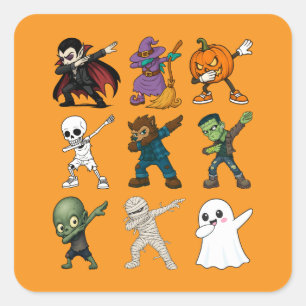 Pegatina Cuadrada Caracteres divertidos de Halloween Dabbing