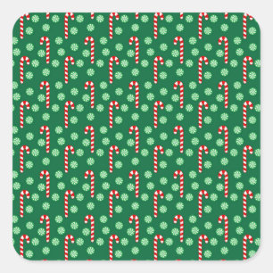 Pegatina Cuadrada Caramelo de Navidad en Rojo y Verde Caña de Navida