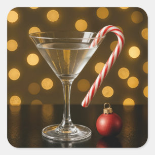 Pegatina Cuadrada Caramelo de Navidad en una copa de Martini