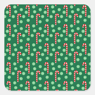 Pegatina Cuadrada Caramelos de Navidad Rojos y Verdes
