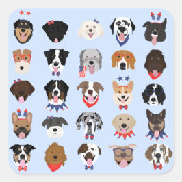 Pegatina Cuadrada Caras De Perro Del 4 De Julio