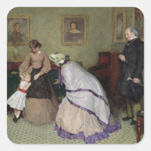 Pegatina Cuadrada Caras extrañas (w/c y bodycolour en el papel)