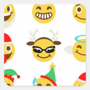 Pegatina Cuadrada caras felices de emoji navideña