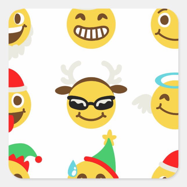 Pegatina Cuadrada caras felices de emoji navideña (Anverso)